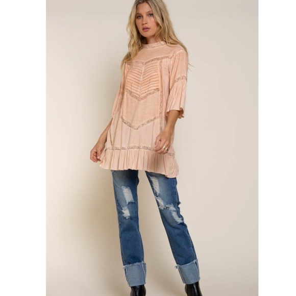 💼M 🦚Kate Sweet Peach Tea Dye Tunic Top New - Picture 2 of 11